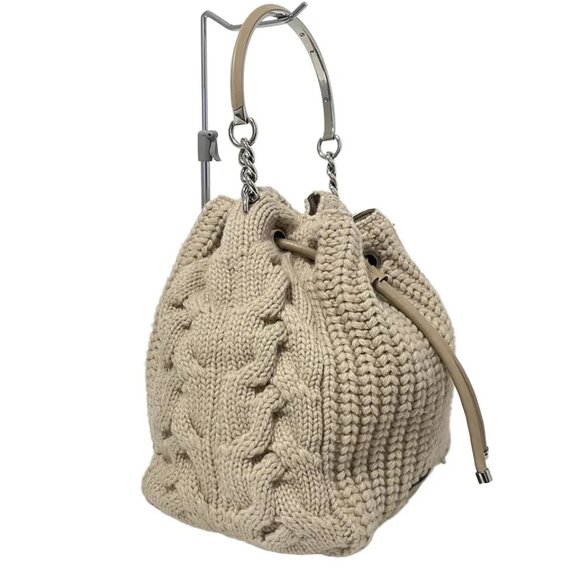 JIMMY CHOO bonbon - Gray Beige Wool Leather Hardware Handbag 469-082925 - Picture 3 of 10